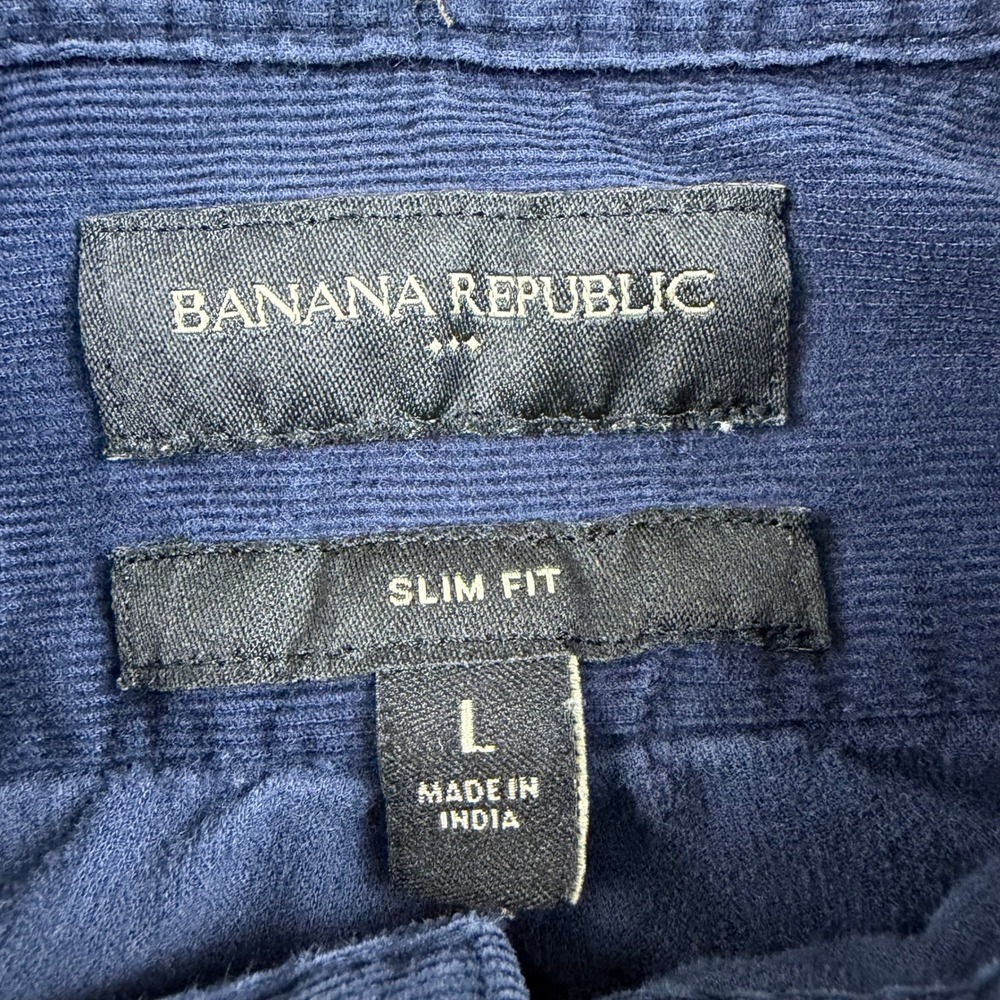 Banana Republic Slim Untuck Fit Corduroy Shirt Mens L Navy Blue Button Down - Picture 3 of 7